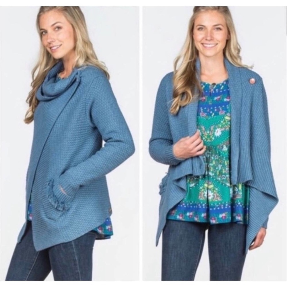 Matilda Jane Cardigan‎ Large Blue Envision This Thick Knit Wrap  Button Sweater
